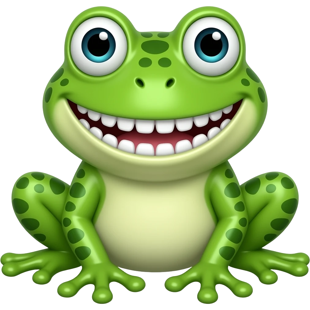 frog with a wide smile with teeth emoji