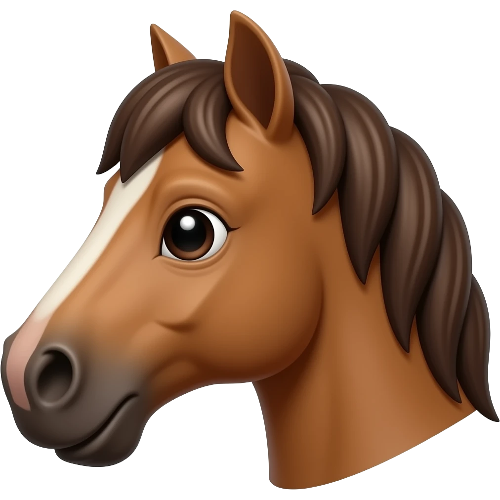Bizarre funny face of a brown horse, brown mane, black eyes, in profile emoji