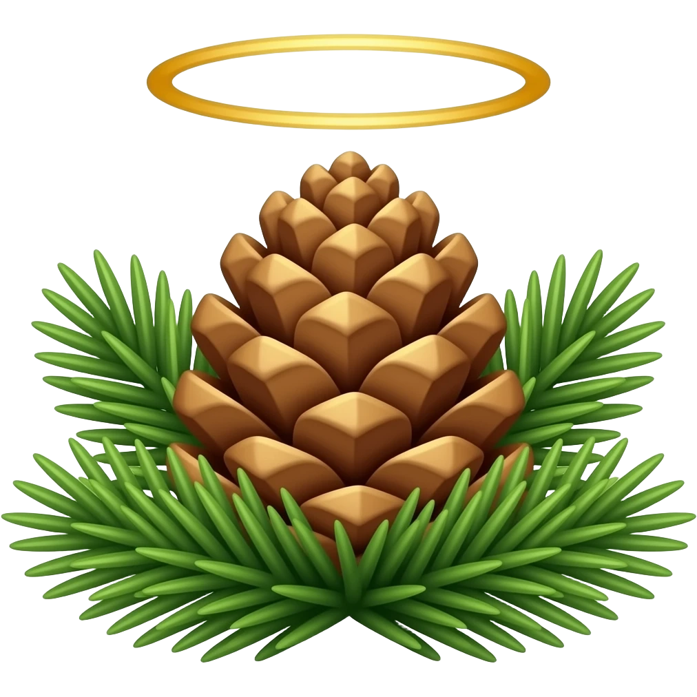 pine needles and a pine cone with a holy halo ring emoji