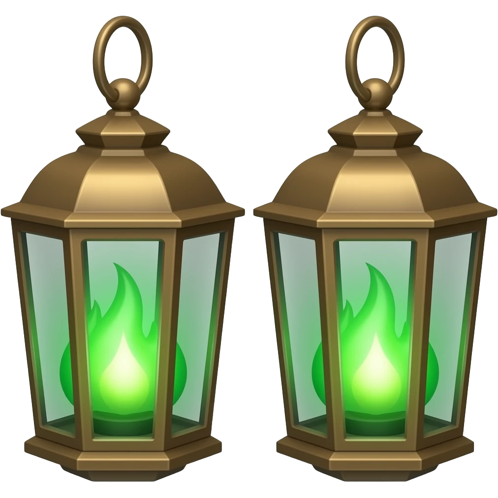 Hanging lanterns with green fairy fire glowing brightly emoji