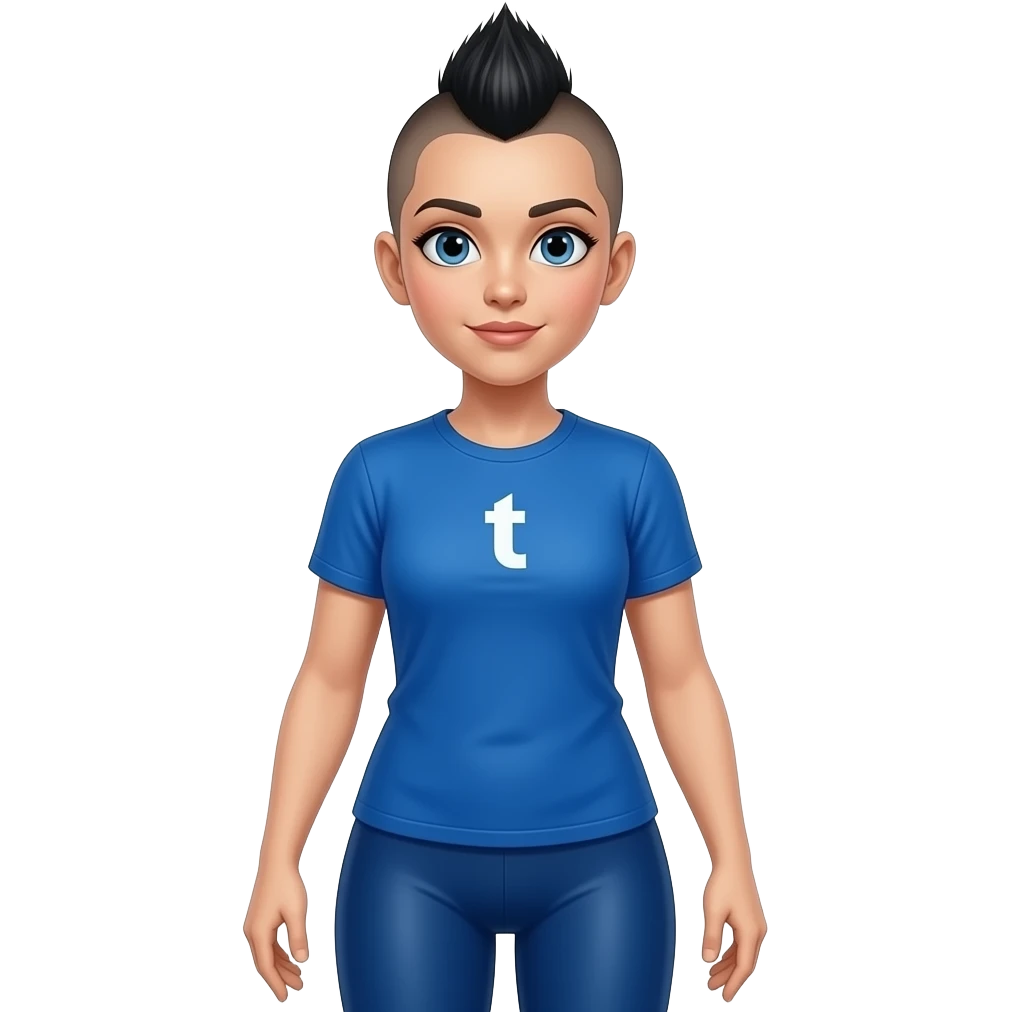 Full body Female shehulk wearing blue outfit tshirt and tights with pixie mohawk hair emoji