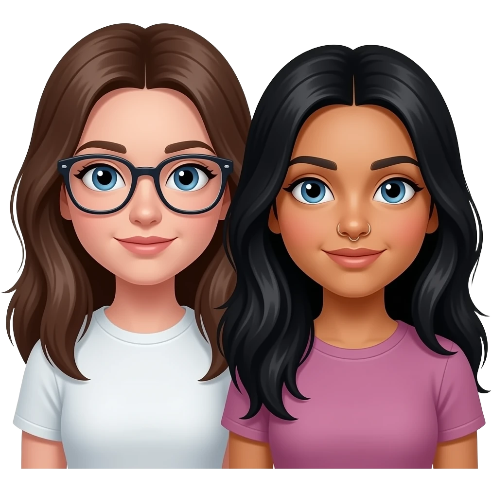 white girl with long brown hair with blue eyes with glasses with her bestfriend thats light mexican with long blackhair with blue eyes and thay both have nose peircings emoji