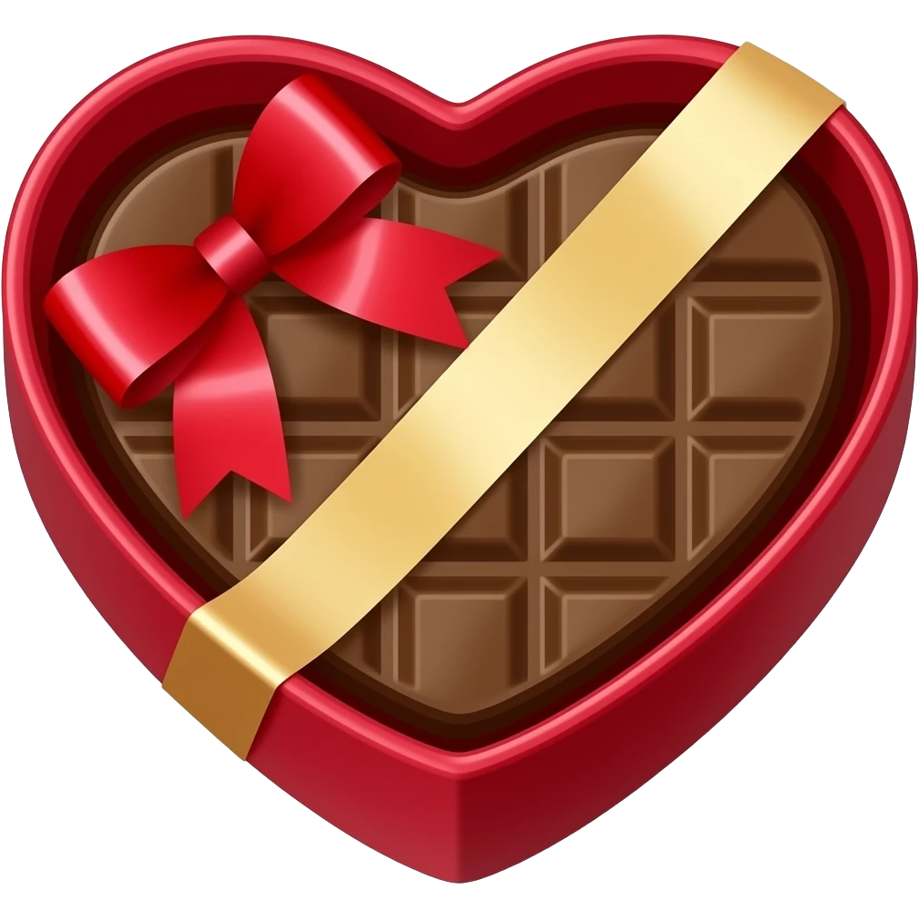 Open heart shaped box chocolates with ribbon emoji