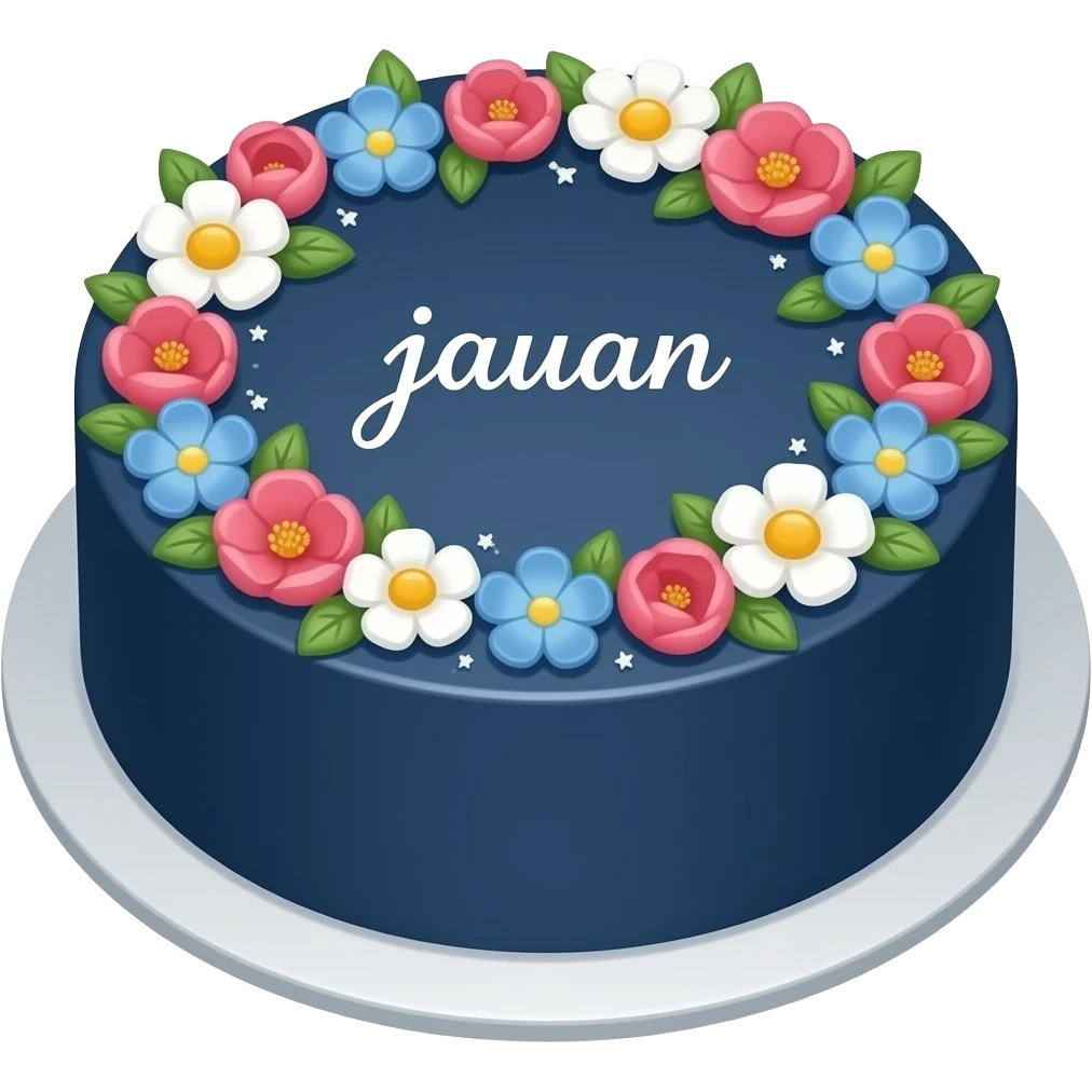 Dark blue birthday cake with flowers say jauan emoji