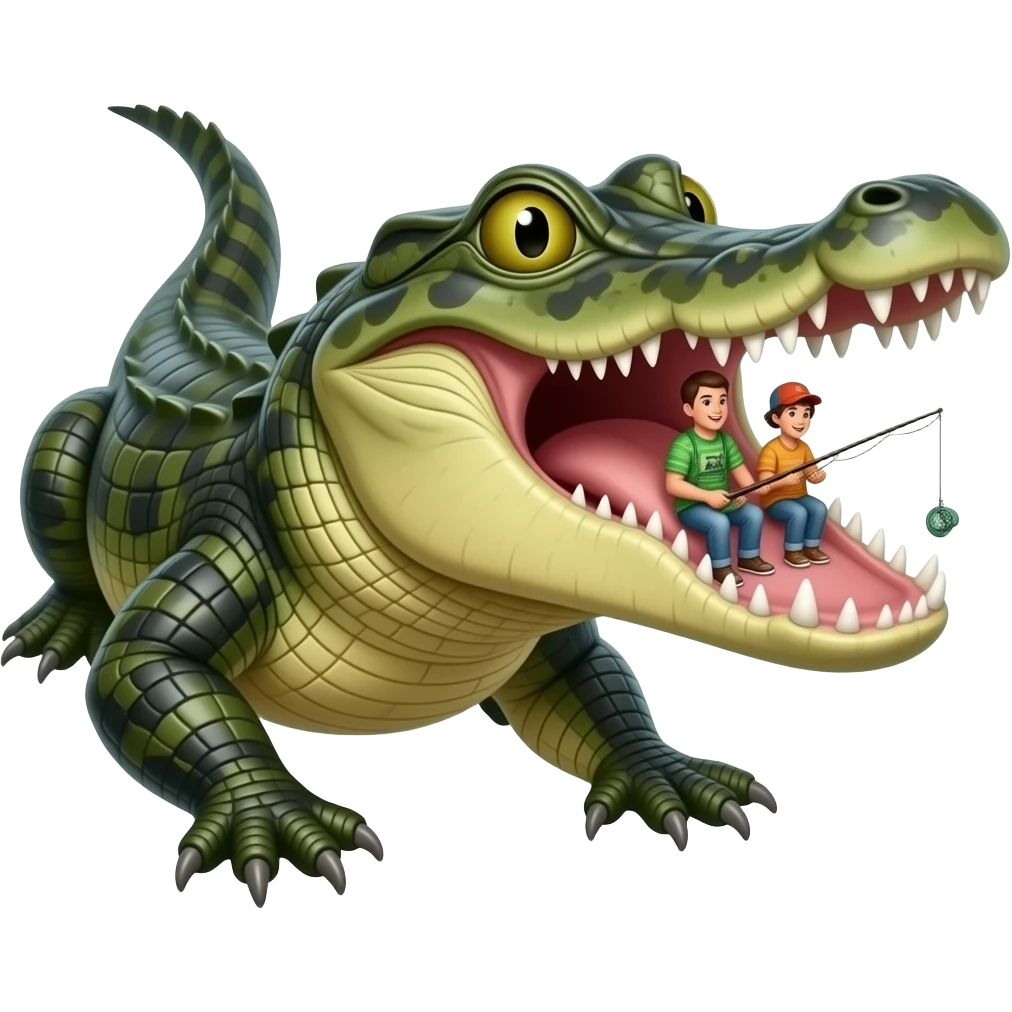 Aligator attacks fishing camo family emoji