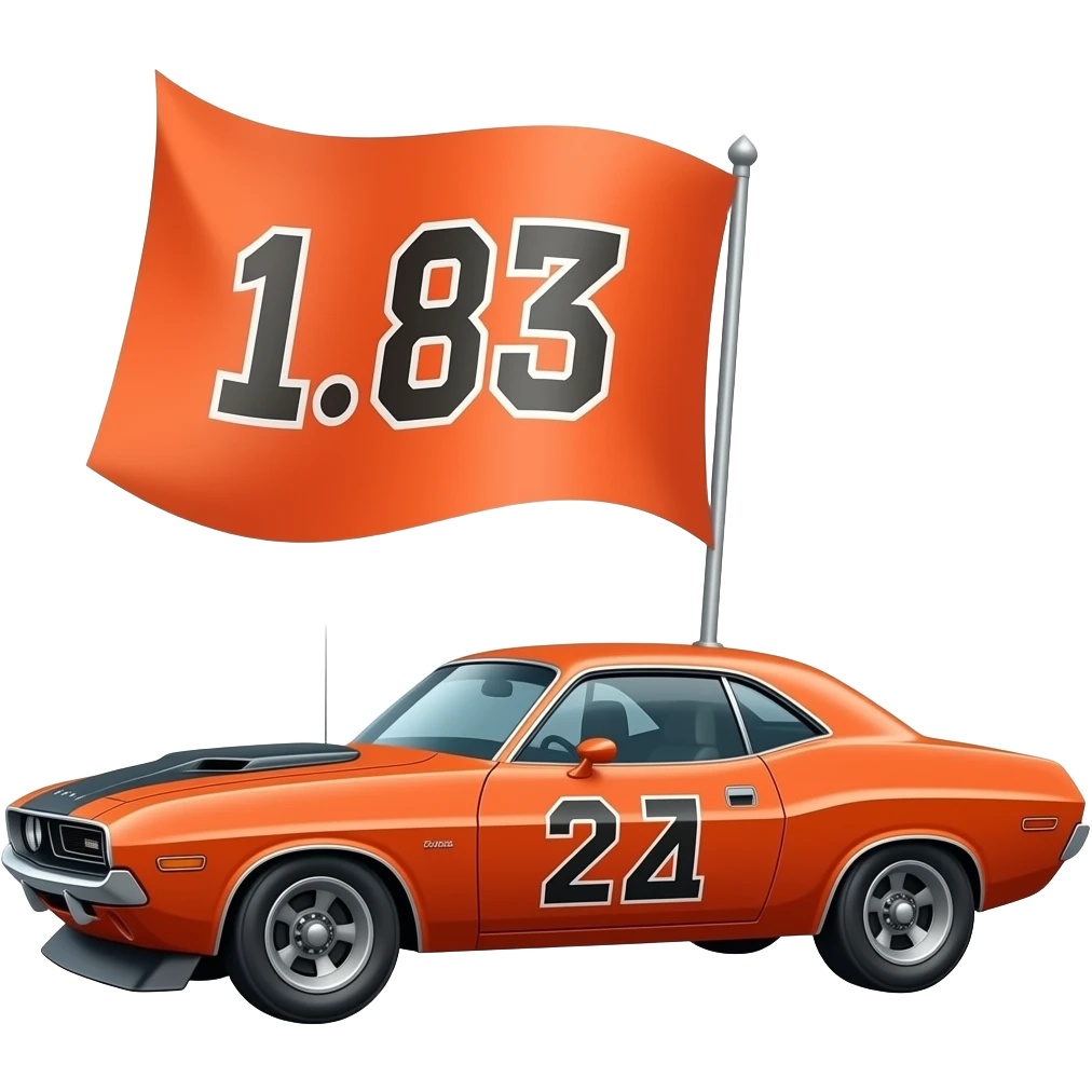 orange 1969 dodge challenger general lee flag on the roof, hyper real, highly detailed emoji
