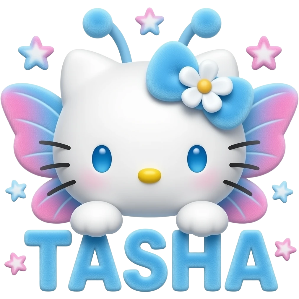 White velvety fur 3D hello kitty head with blue white pink gradient 3D ...