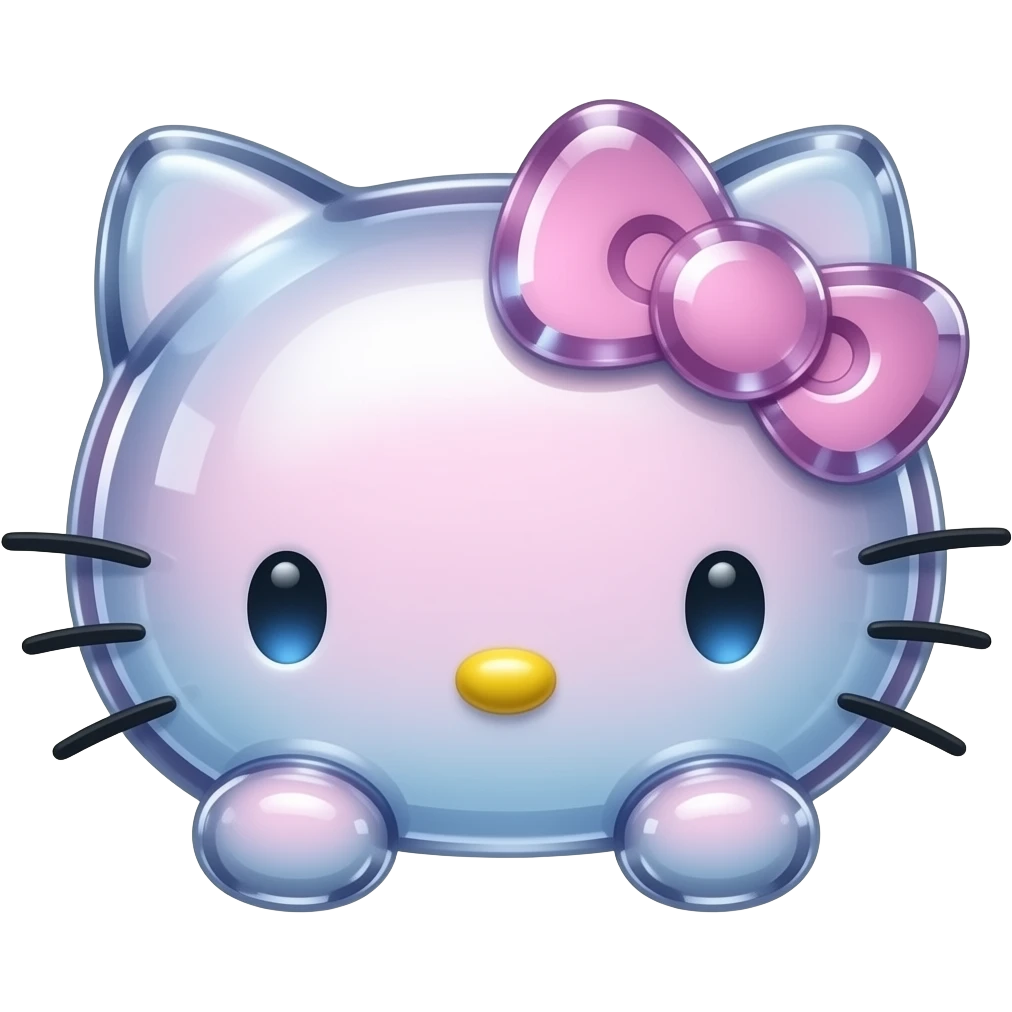 Crystal pink and blue see through hello Kitty head with front paws emoji
