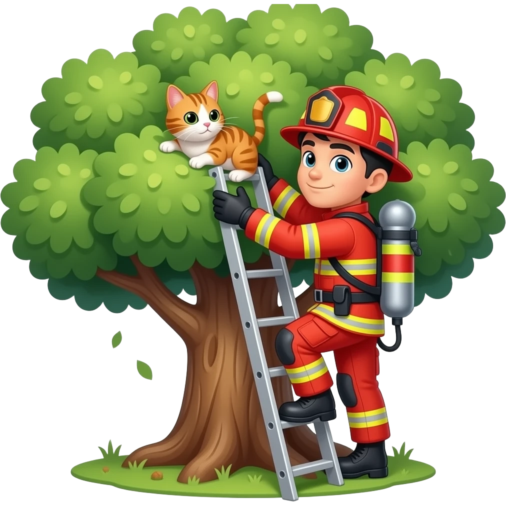 fire fighter hero saving cat from treecrown emoji