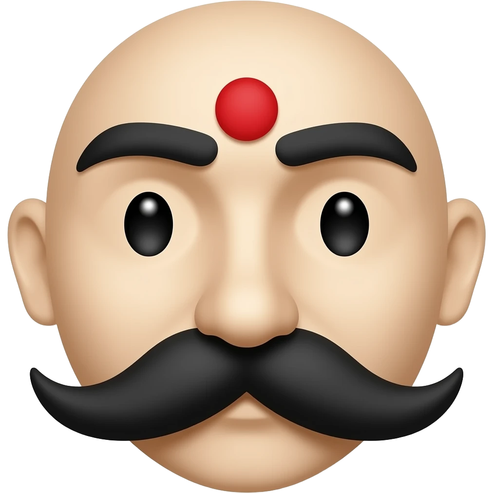 In a white background no person is needed just black eyebrows, red bindi and moustache yeah this is perfect but like Bharathiyar symbol make red bindi a little smaller don't change anything small eyes in black like dot emoji
