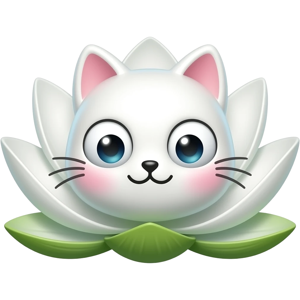 white lotus with simple kawaii kitty cat face & alien emoji eyes emoji