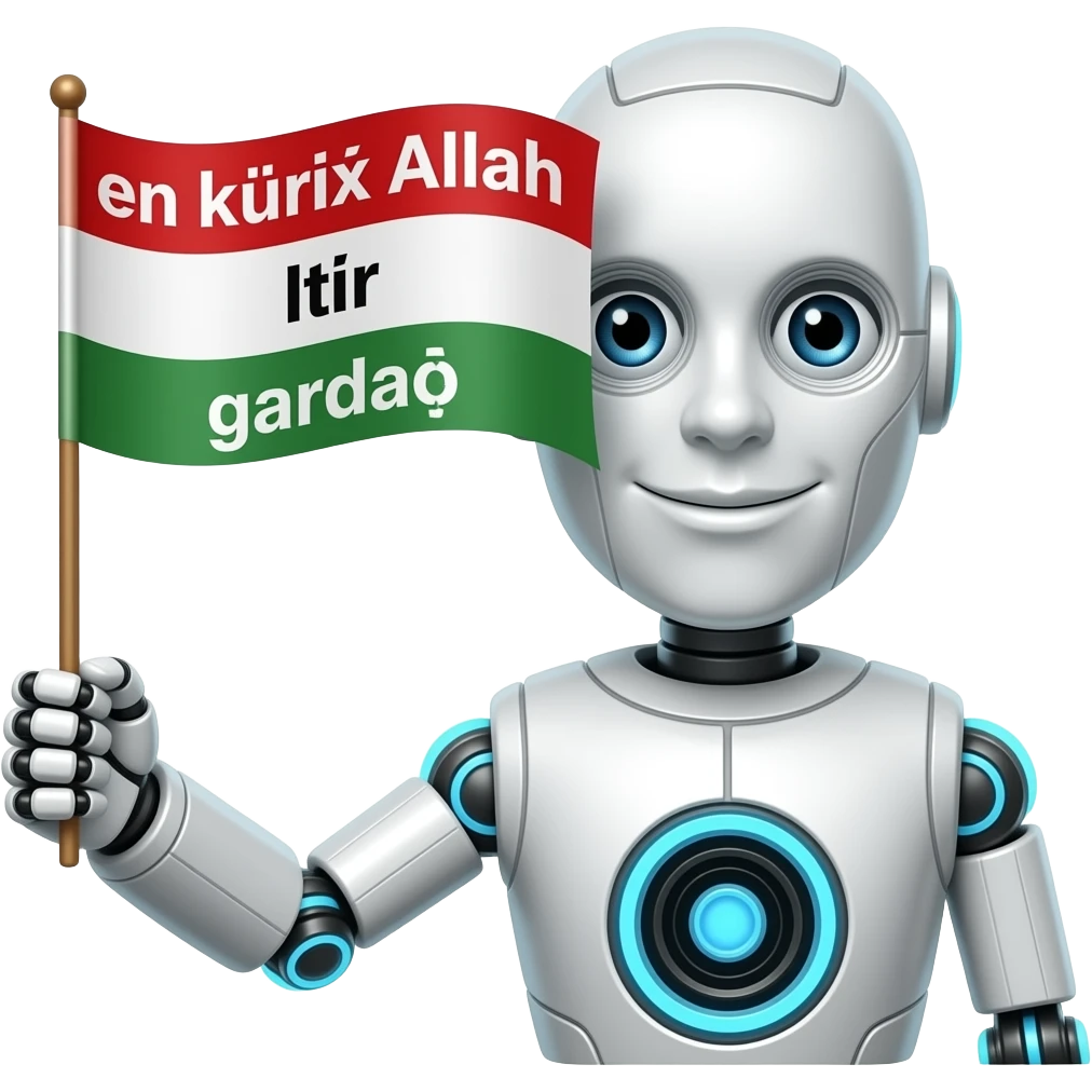 Bir tane robot elinde şöyle bir bayrak tutsun en büyük Allah’tır gardaş Diye bir tane bayrak tutsun emoji