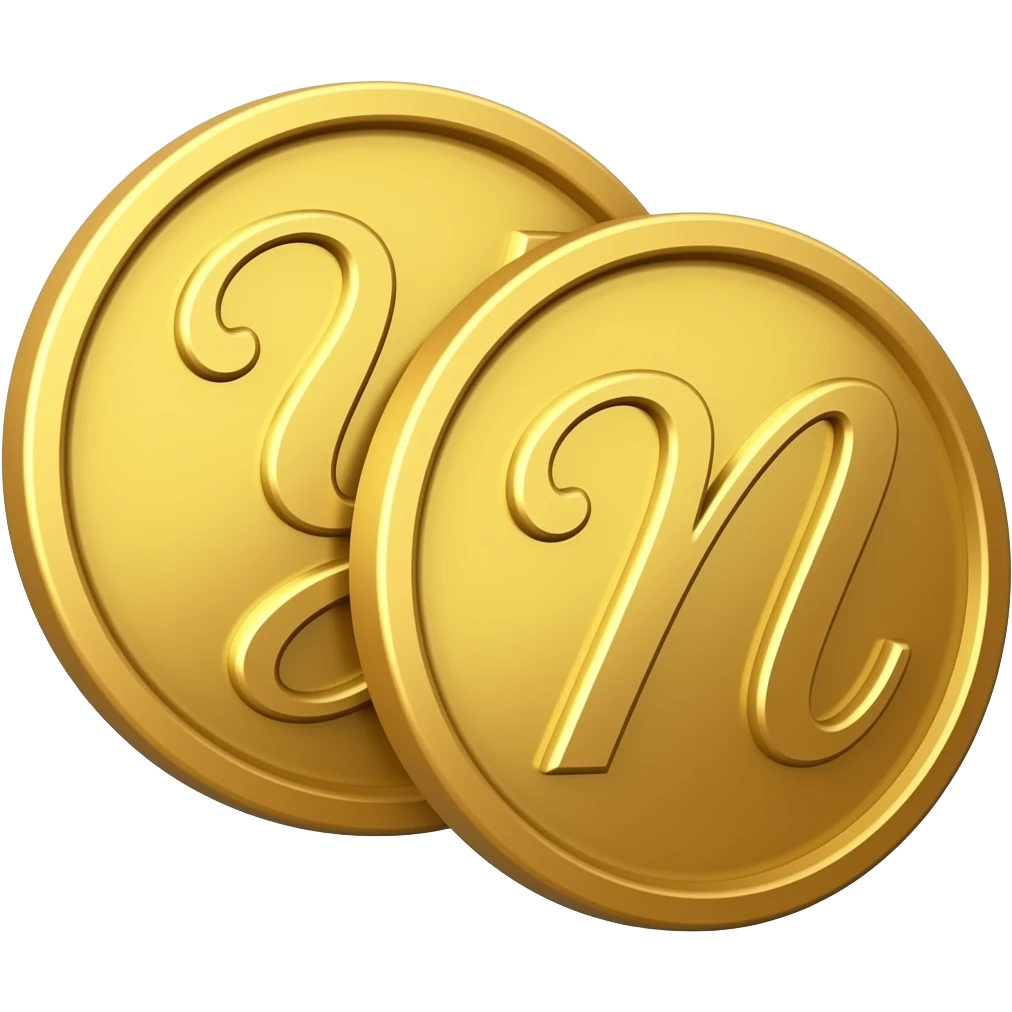 2 gold coins one with the letter "Y" and the other with the letter "N" written in cursive letters side by side apart emoji