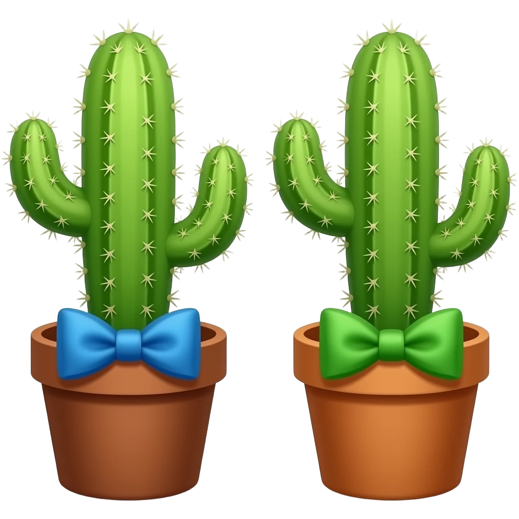One cactus with a blue bow tie and the other with a green bow emoji