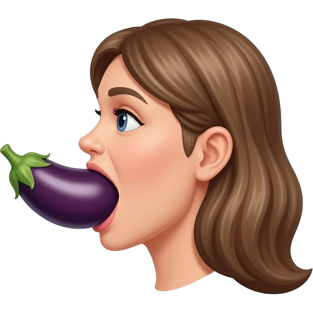 Side view of an eggplant entirely inside a woman’s mouth emoji