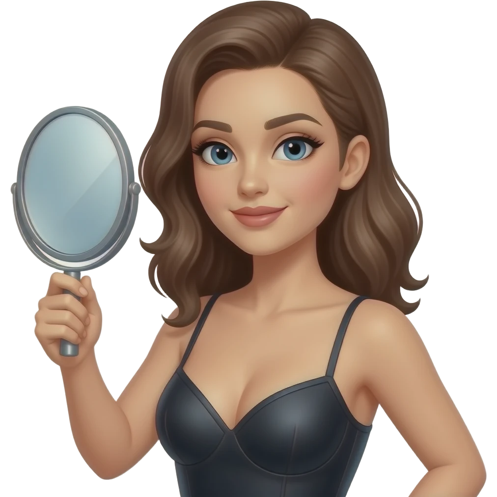 Realisting woman sexy pose model holding a handheld mirror emoji