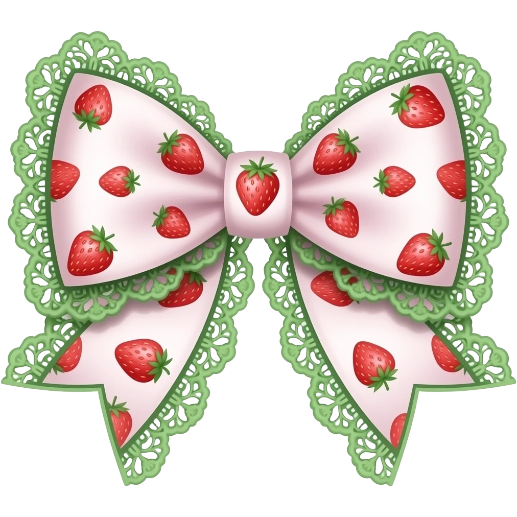 pink and green with strawberry rococo pattern on bow lace coquette bow emoji