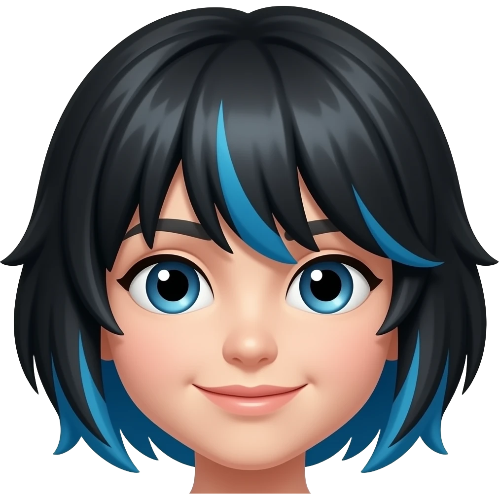一顶黑色挑染蓝色的假发 emoji