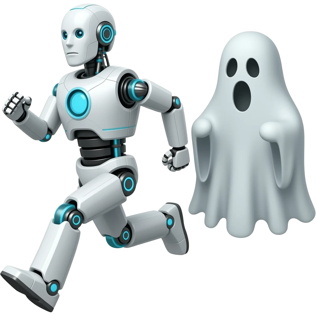 robot running away from a ghost emoji