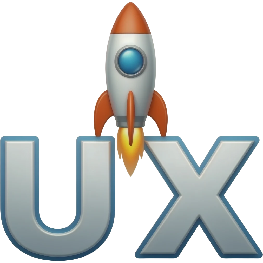 A rocket on top of  "UX" emoji