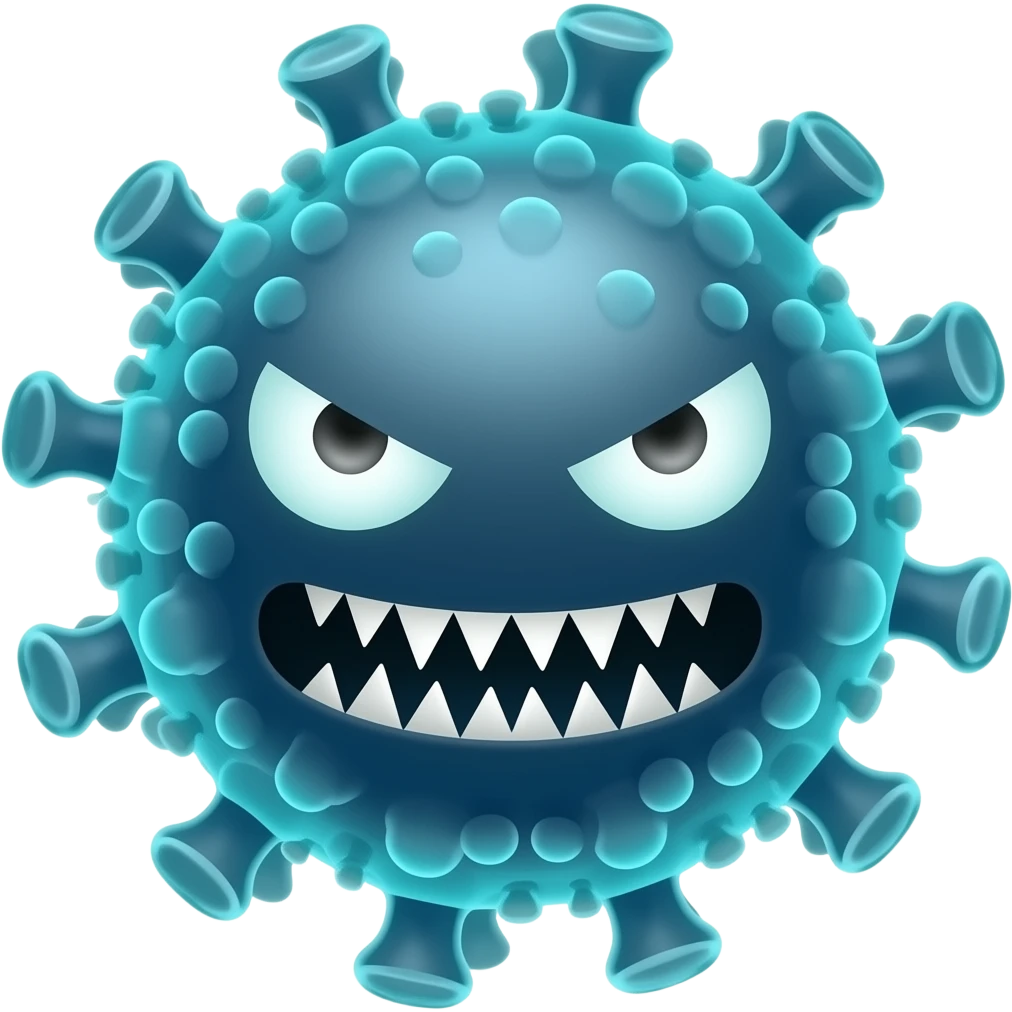 Corona virus with an evil face emoji