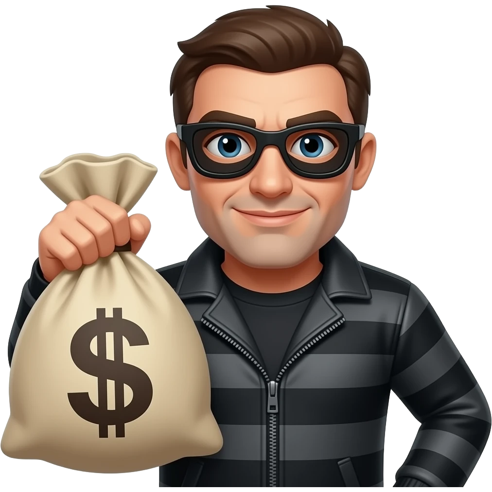 Robber emoji holding a money bag only he's head and hand can be seen emoji