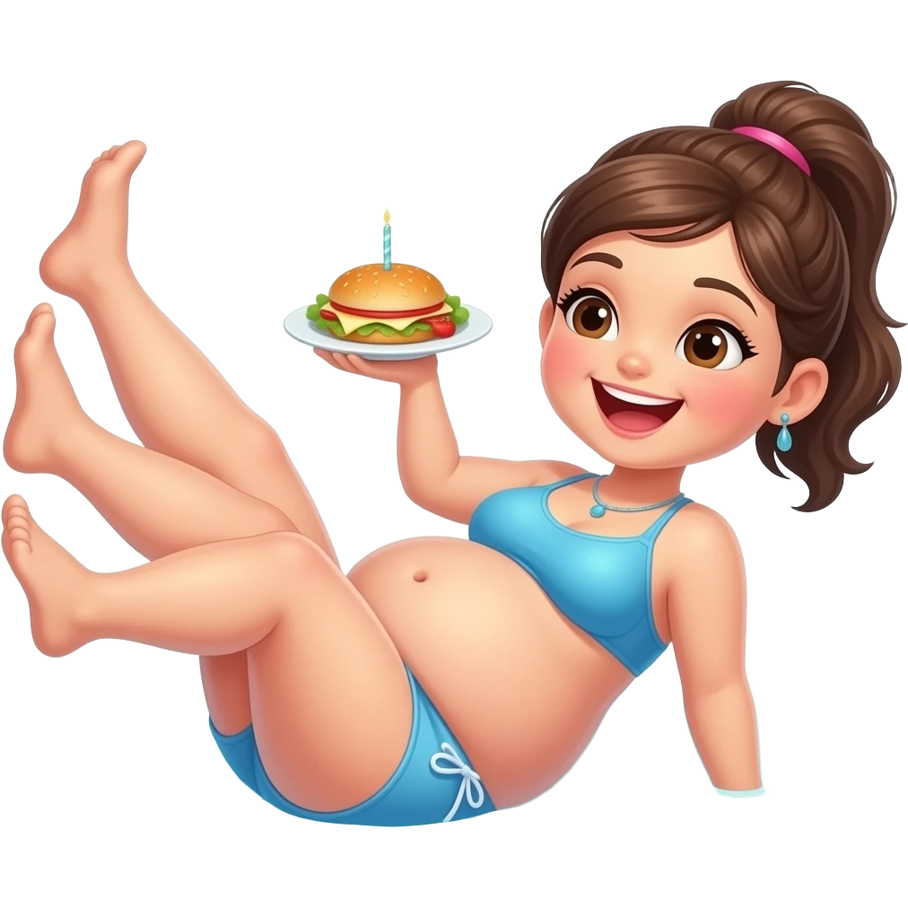 A girl enjoys beach holiday in her swimmers,but she is so full from a lunch break that she is about to burst,Then her fat Tummy rolls & drops out,she will just lay on her back in the shallow cool water,her gluttonous belly promotes a good resort business. emoji