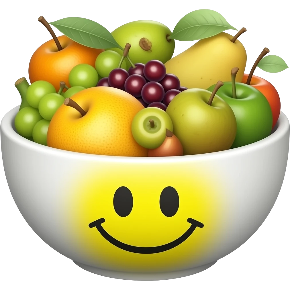 with fruit and smiley face emoji
