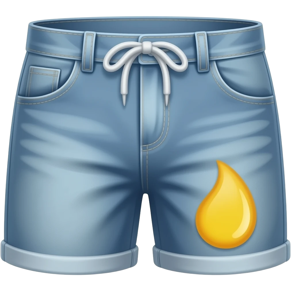 shorts with one big yellow wet pee spots on middle bottom of crotch without human and legs emoji