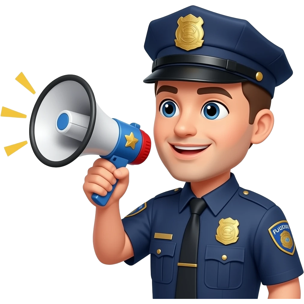 Полиция с мегафоном который издает звук emoji