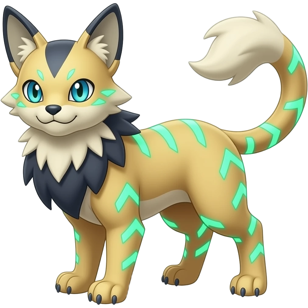 Renamon-Zeraora-Genet-Civet-caracal-Fennekin-Manectric-Vaporeon-Fakémon-hybrid with glowing neon markings emoji