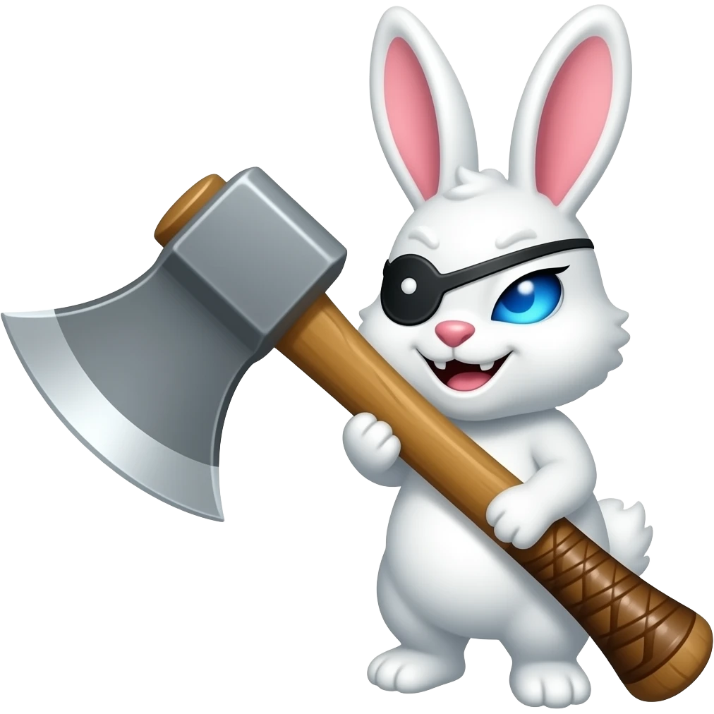 안대를 낀 귀여우면서 사악한 하얀 토끼가 그려진 도끼 emoji