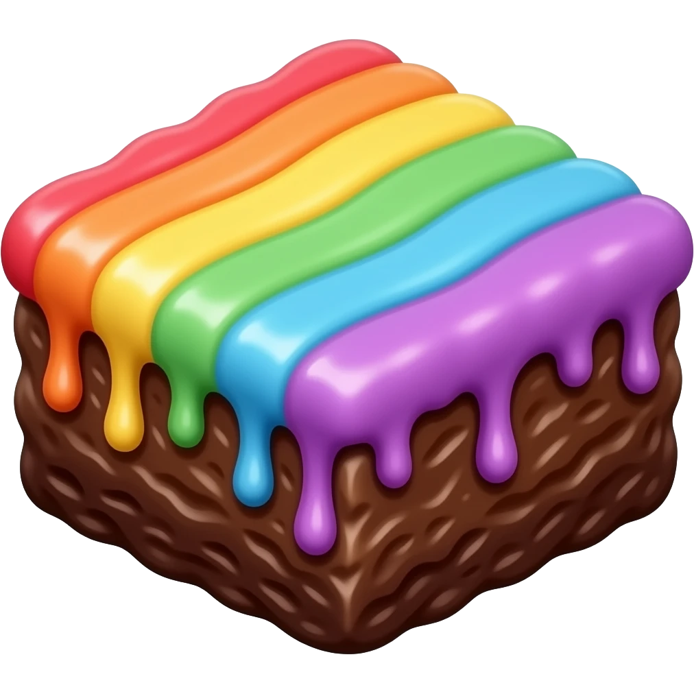 Brownie with pastel rainbow frosting drizzling emoji
