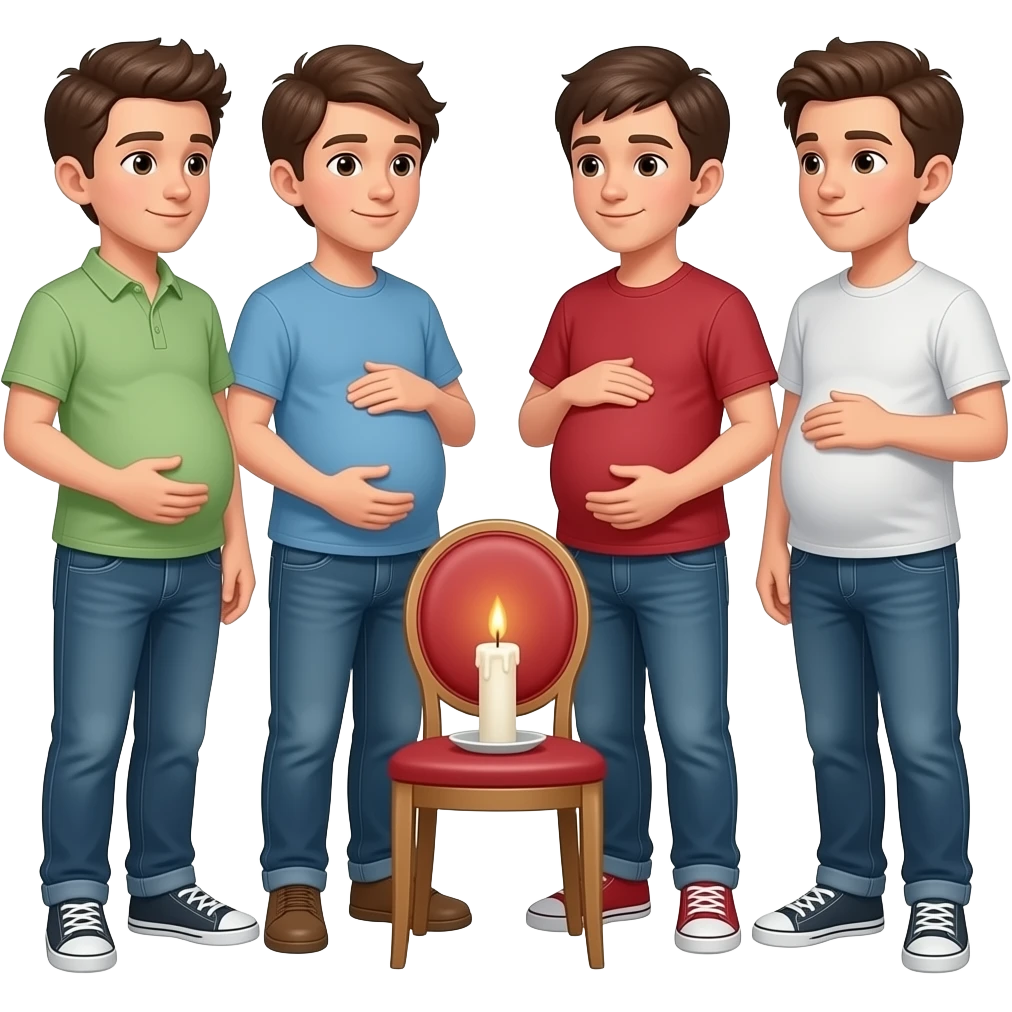 Są 4 chłopaki mają 18 lat i wszystkie są w ciąży ale któryś z nich taki duży brzuch że ma trzy brzuchu i świecą na krześle i rozmawiają emoji