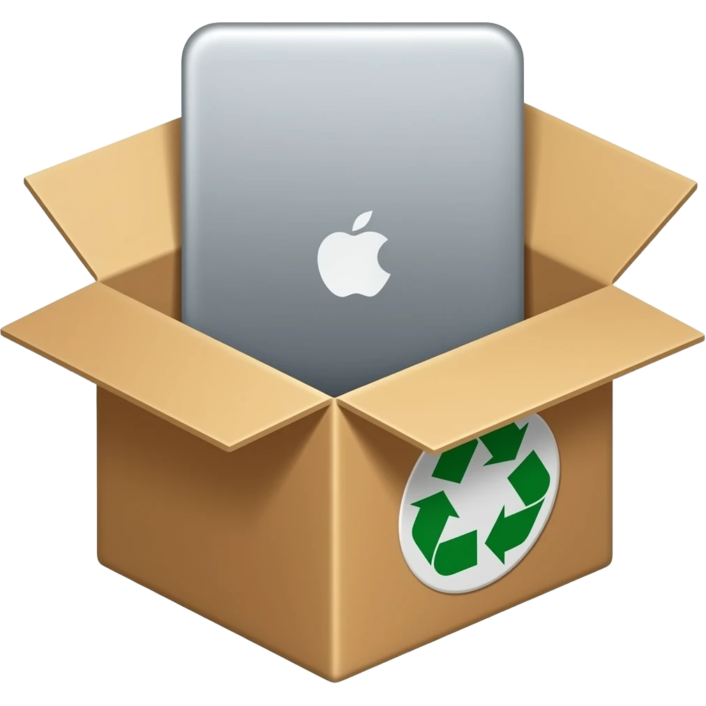 a MacBook Pro inner the box and show the circular arrow emoji