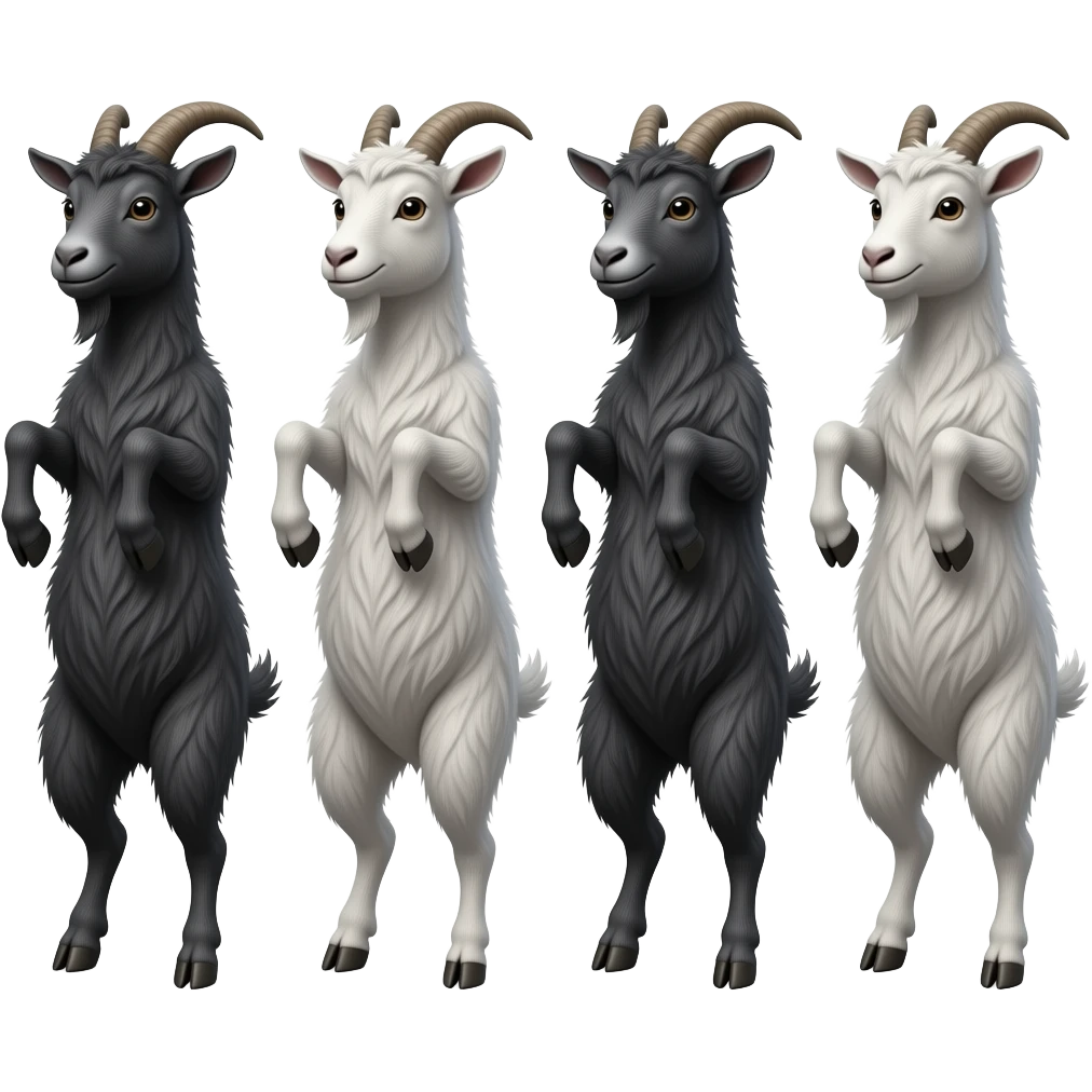4 goats dancing upright  only black and gray color emoji