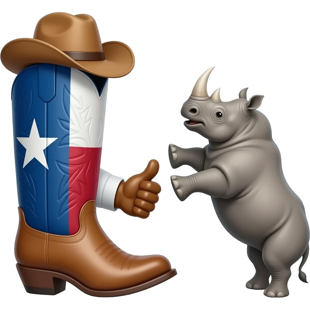 Big texas cowboy boot kicking a rhino emoji