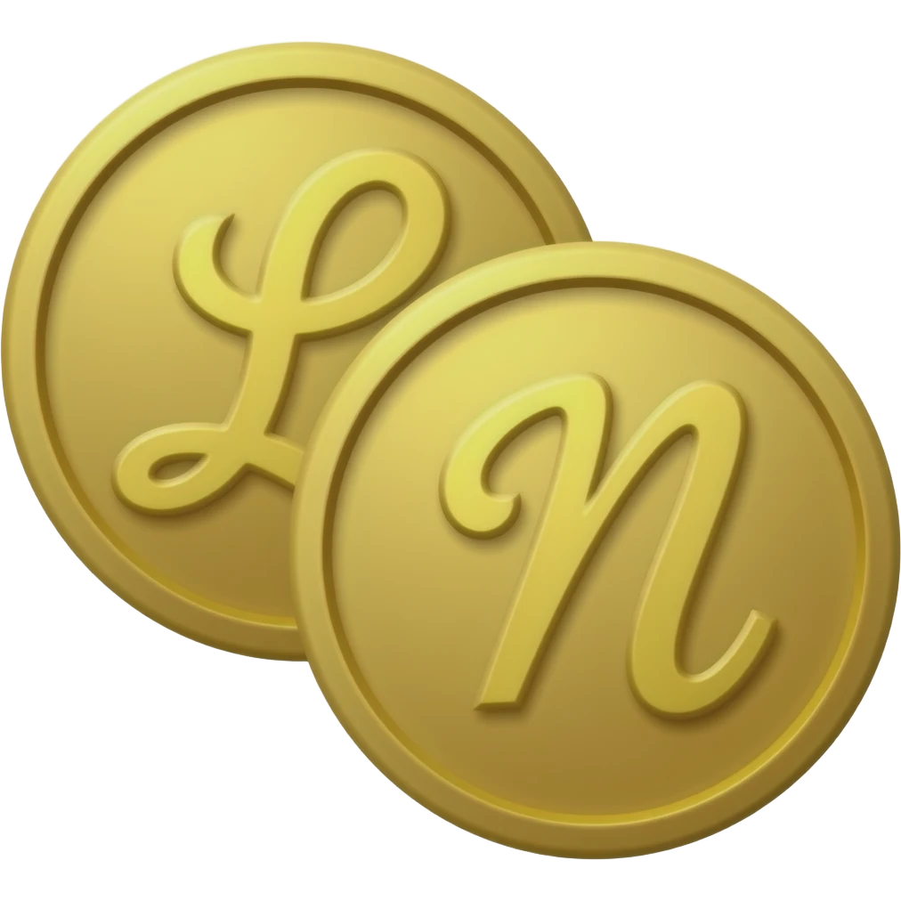 2 gold coins one with the letter "L" and the other with the letter "N" written in cursive letters side by side emoji