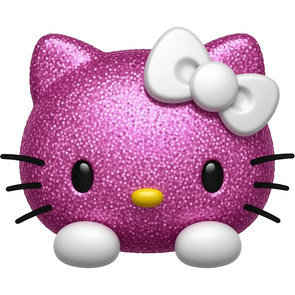 Pink black and purple glitter hello Kitty head with white bow with with front paws emoji