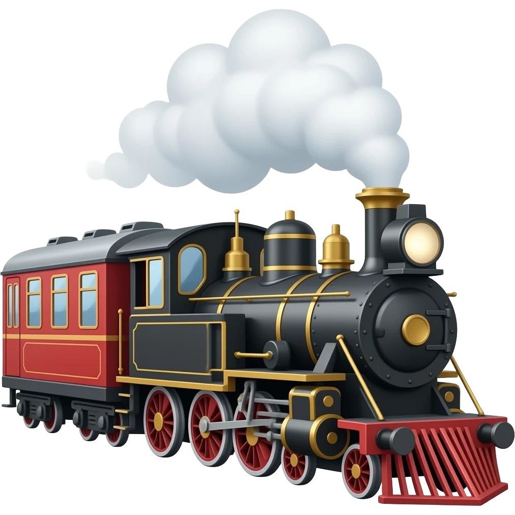 A red emoji passenger train with a black 19th steam locomotive together emoji
