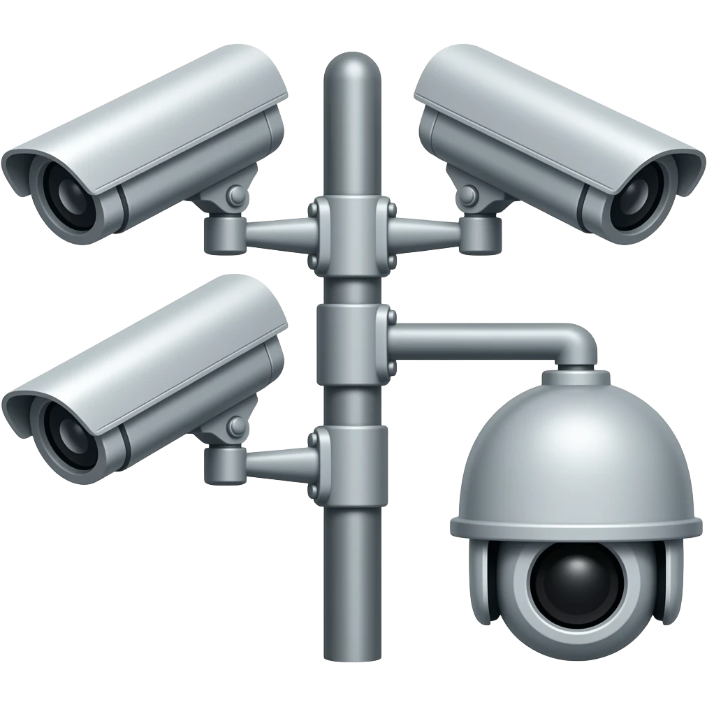 Five CCTV cameras on a pole with one dome camera emoji