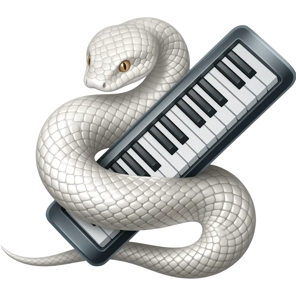 albino boa constrictor wrapped around futuristic tubular musical keyboards emoji