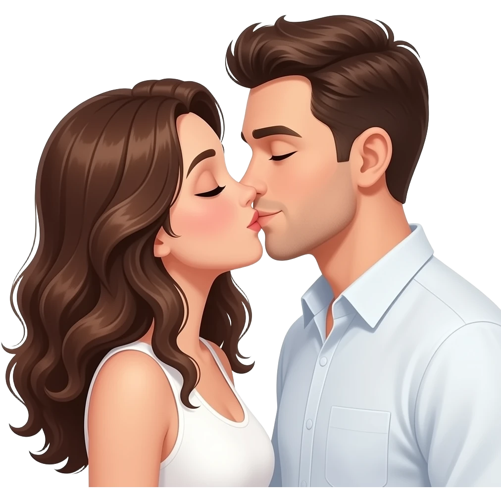 Besos de pareja mujer morena cabello ondulado y hombre blanco cabello normal emoji