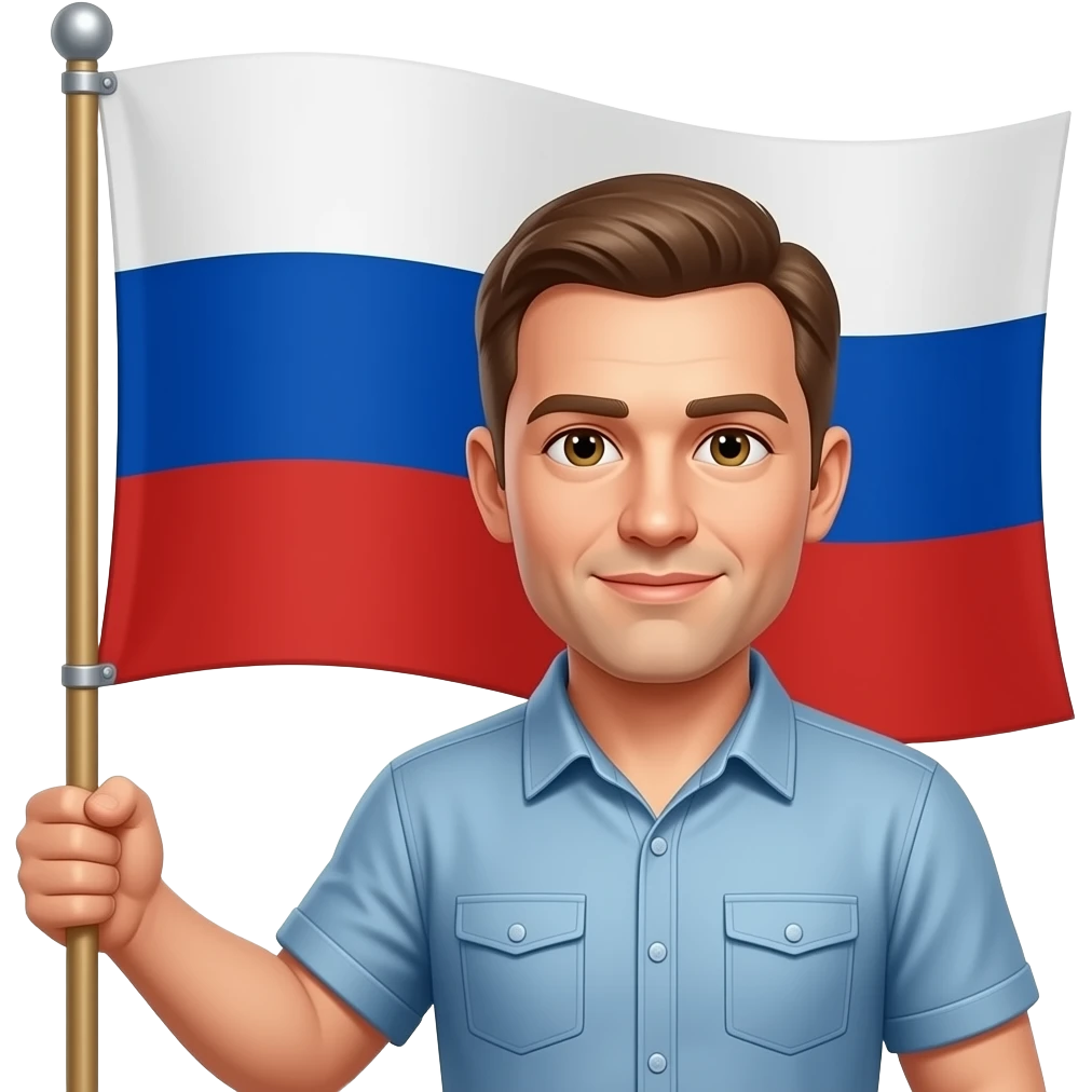 мужчина держит в руке флажок с флагом россии emoji