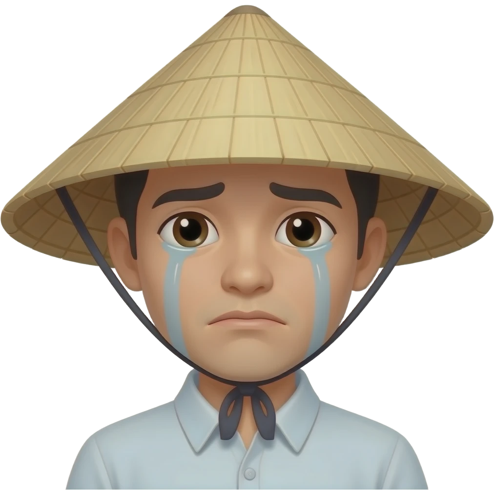 vietnamese hat, emoiji face, crying extremely. apple style. emoji