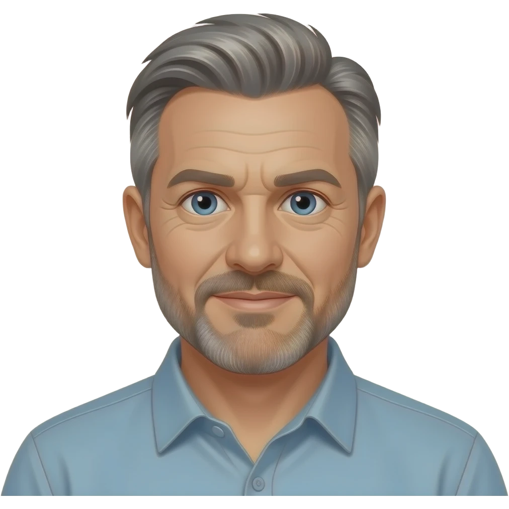 middle aged man with stubble, blue eyes & salt and pepper hair emoji