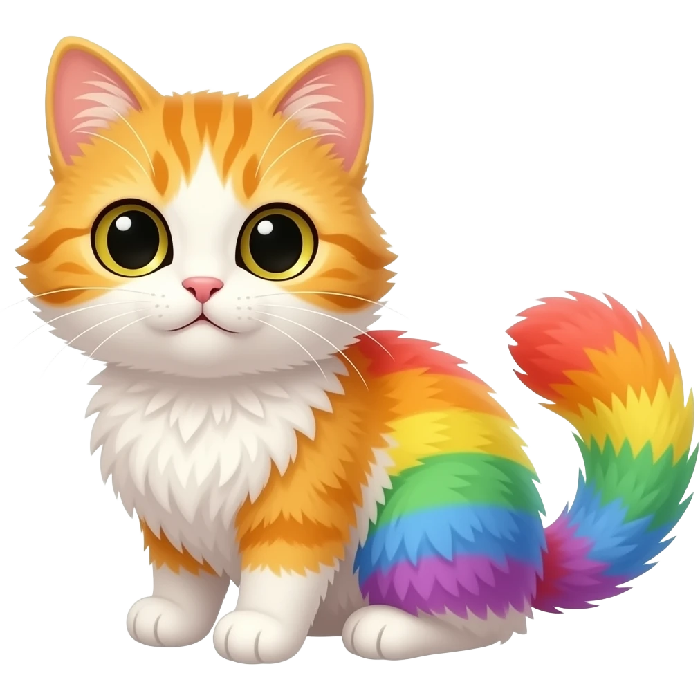 cute furry cat with a mango raainbow emoji