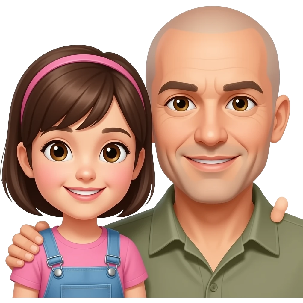 Mujer con hija mirando muy enamorada a un hombre rapado con ojos marrones emoji