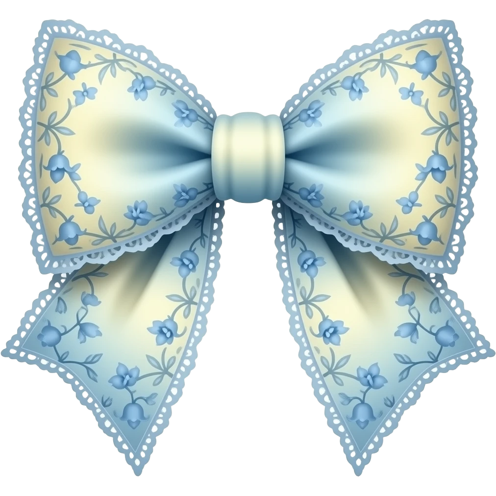 light yellow  ombre blue pastel with bluebell rococo style pattern on bow lace coquette bow emoji