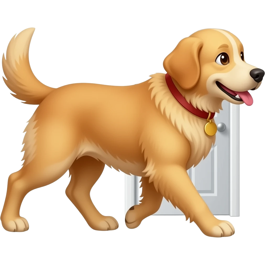 The Golden dog walks into the home. emoji